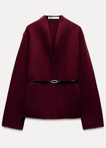 s Beden bordo Renk Zara bordo kemerlı ceket hırka