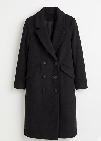 H&M Yunlu Siyah Uzun Kaban