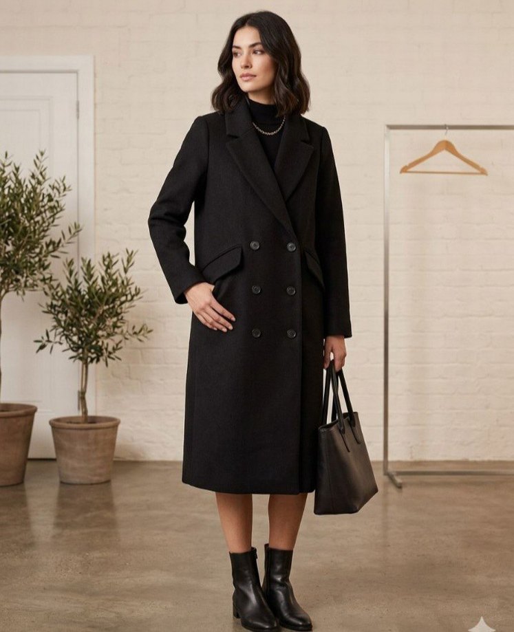 #H&M Yünlü Siyah Uzun Kaban — görsel 2/9