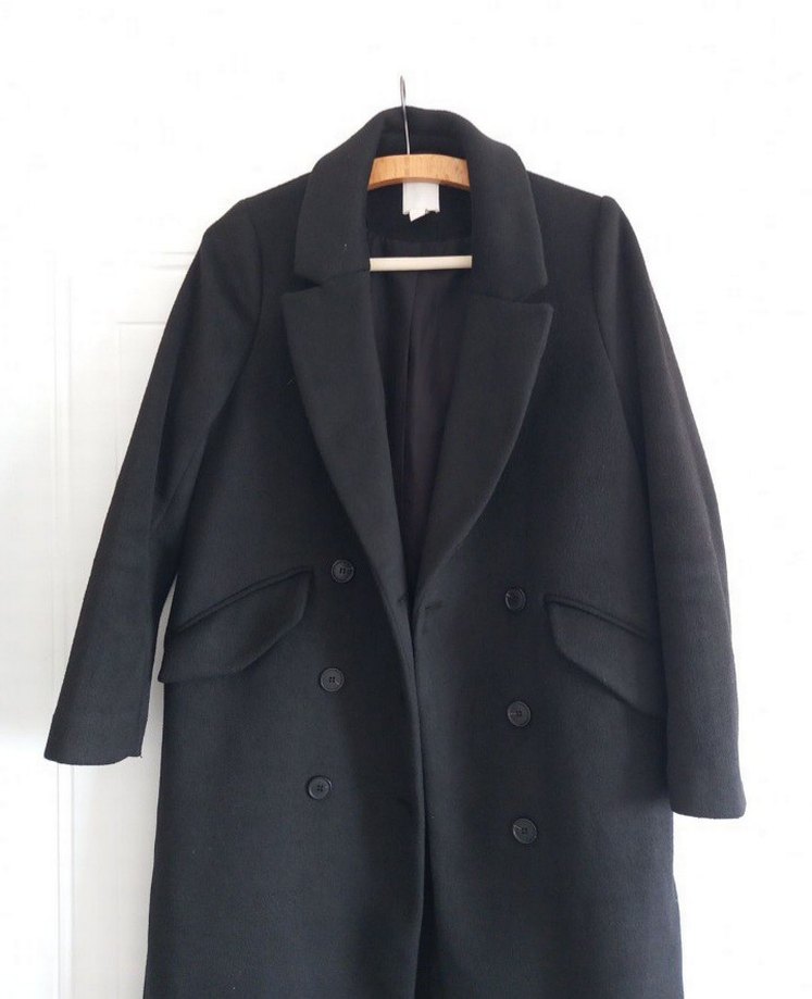 #H&M Yünlü Siyah Uzun Kaban — görsel 5/9