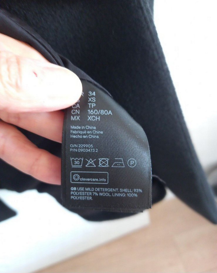 #H&M Yünlü Siyah Uzun Kaban — görsel 7/9