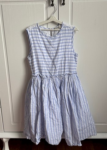 Kız Çocuk Mavi Çizgili Kolsuz Elbise - Görsel 2