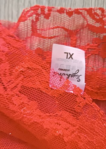 xl Beden Kırmızı V Yakalı İp Askılı Kadın Gecelik siyah inci