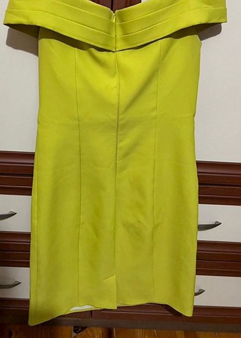 Sarı Midi Kadın Tulum, Kayık Yaka, Fermuarlı - Görsel 4