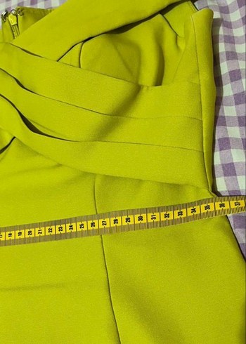 Sarı Midi Kadın Tulum, Kayık Yaka, Fermuarlı - Görsel 2