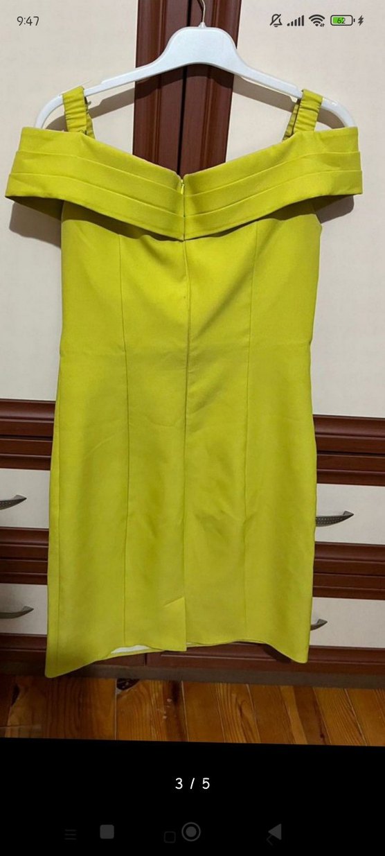 Sarı Midi Kadın Tulum, Kayık Yaka, Fermuarlı - Görsel 4