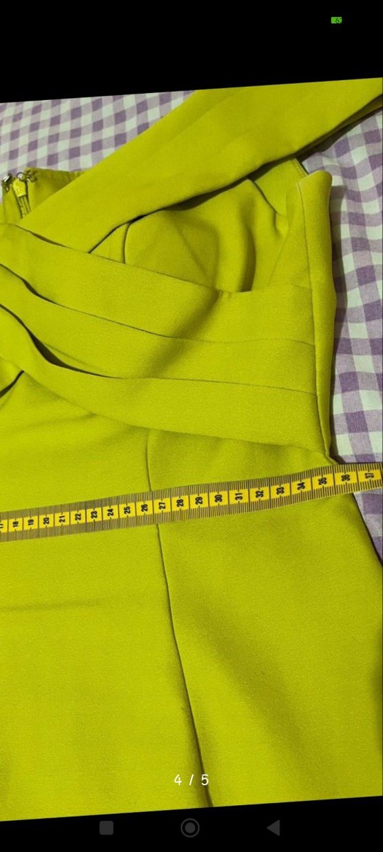 Sarı Midi Kadın Tulum, Kayık Yaka, Fermuarlı - Görsel 2