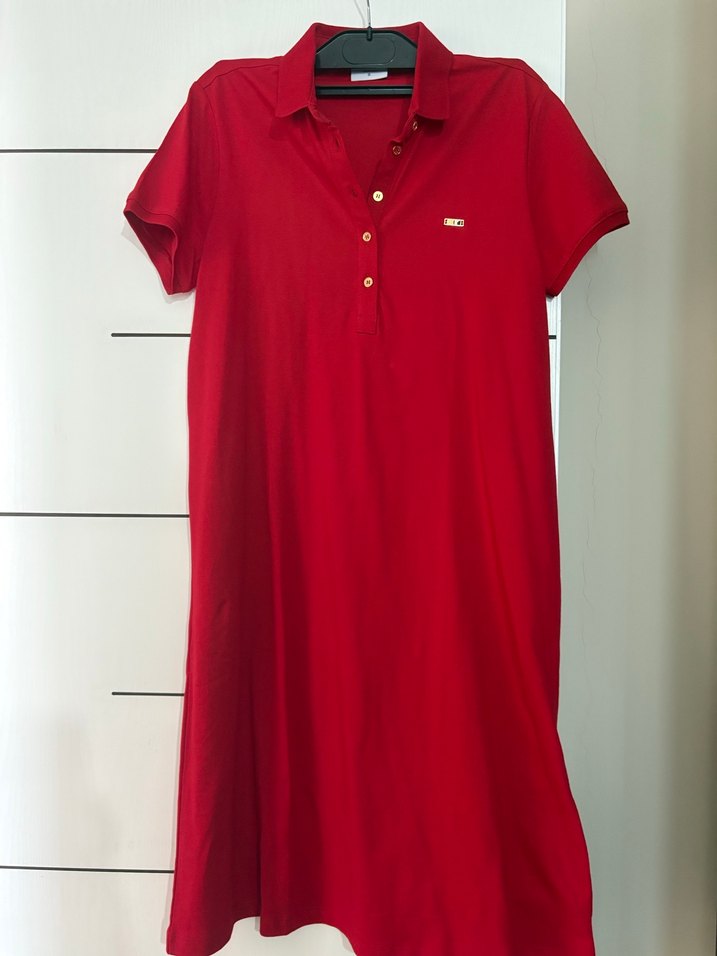 Kırmızı Düğmeli Midi Kadın Elbise,etiketli - Görsel 2