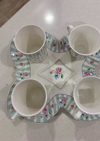 Pastel Çiçek Desenli Beyaz Porselen Fincan seti, - Görsel 3