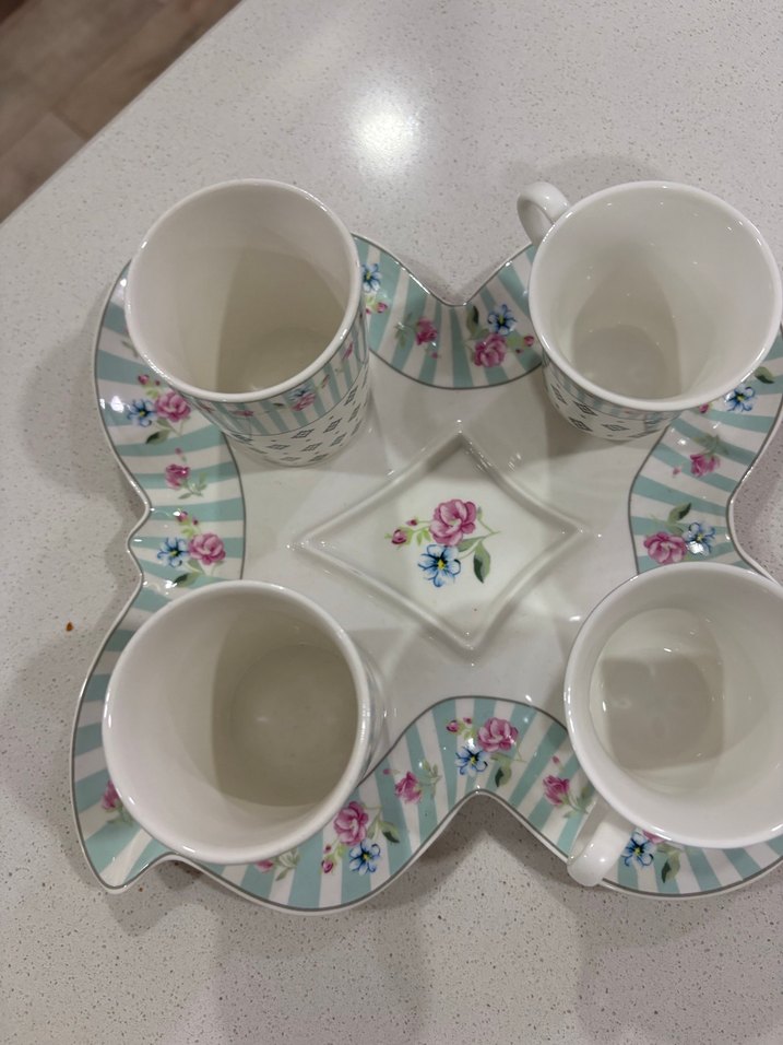 Pastel Çiçek Desenli Beyaz Porselen Fincan seti, - Görsel 3