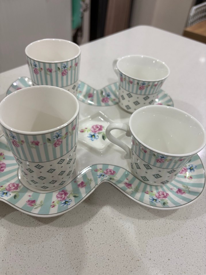 Pastel Çiçek Desenli Beyaz Porselen Fincan seti, - Görsel 5