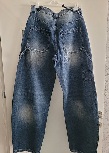 40 Beden Kadın Lacivert Gri Bol Kesim Midi Kot Pantolon