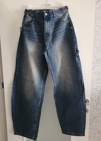Kadın Lacivert Gri Bol Kesim Midi Kot Pantolon