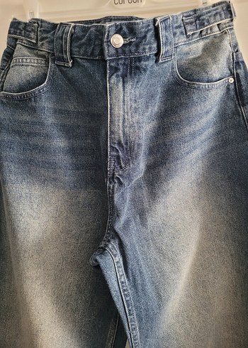 Bershka Kadın Lacivert Gri Bol Kesim Midi Kot Pantolon