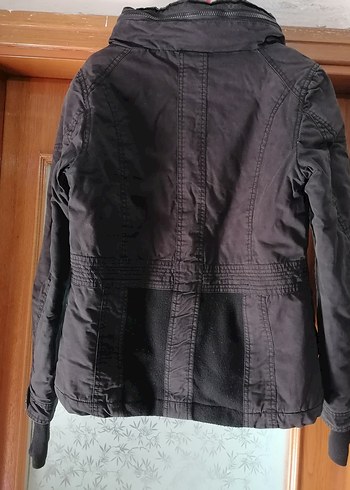 Fermuarlı geniş yaka Siyah Kadın Ceket - Görsel 2