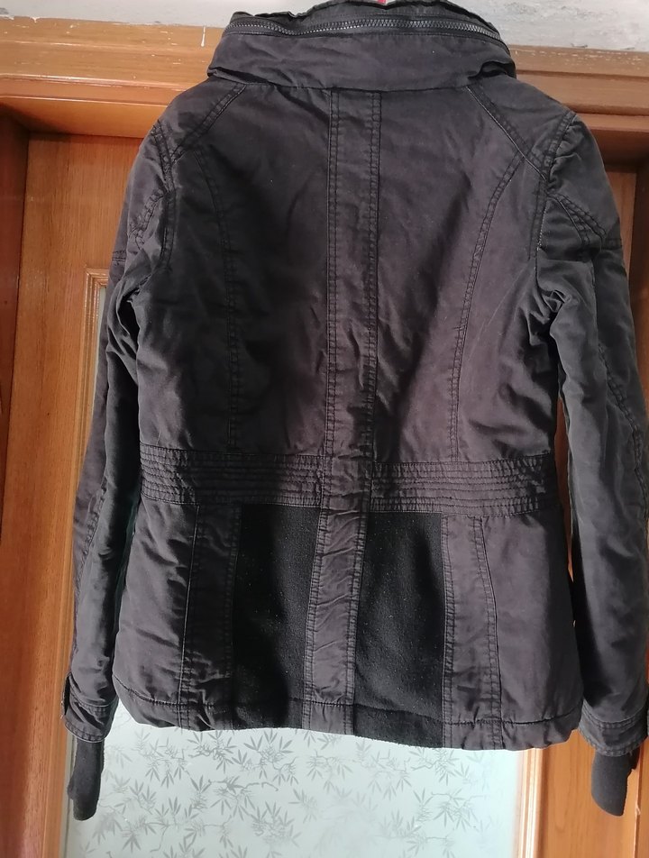 Fermuarlı geniş yaka Siyah Kadın Ceket - Görsel 2