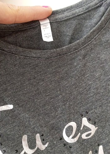 Kız Çocuk Gri Pamuklu Uzun Kollu Fırfırlı Tişört - Görsel 4