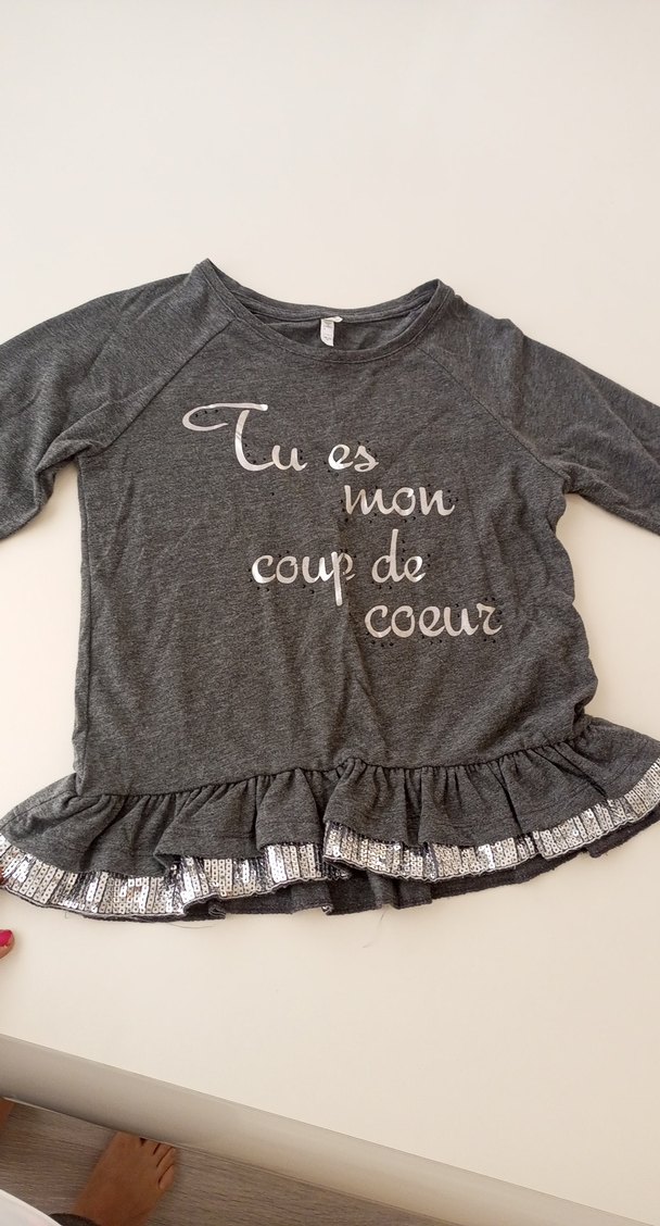 Kız Çocuk Gri Pamuklu Uzun Kollu Fırfırlı Tişört - Görsel 5