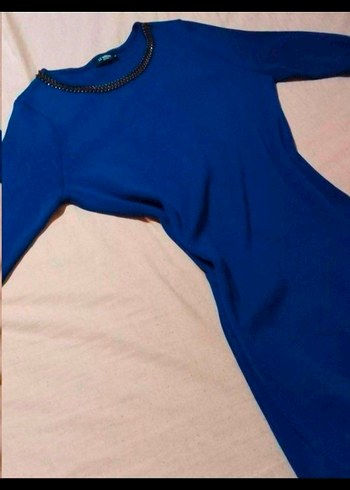 Mavi Uzun Kollu Triko Kadın Elbise - Görsel 3