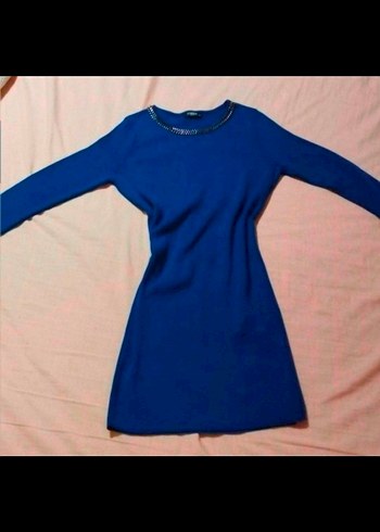 Mavi Uzun Kollu Triko Kadın Elbise - Görsel 2