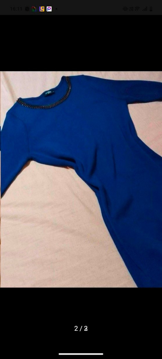 Mavi Uzun Kollu Triko Kadın Elbise - Görsel 3