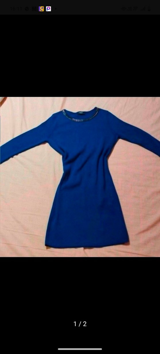 Mavi Uzun Kollu Triko Kadın Elbise - Görsel 2