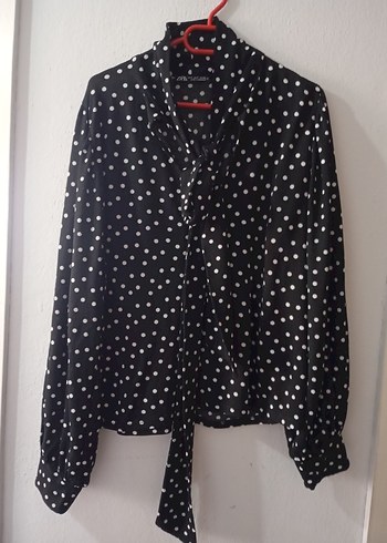 Puantiye Desenli Siyah  Bluz - Görsel 2