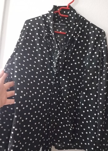 Puantiye Desenli Siyah  Bluz - Görsel 6