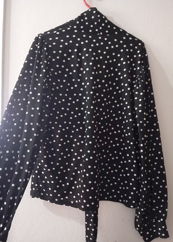 Puantiye Desenli Siyah  Bluz - Görsel 4