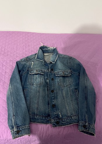 Kadın Mavi Düğmeli Denim Ceket