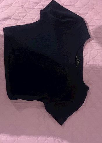 Kadın Siyah Yarım Kol Crop Top