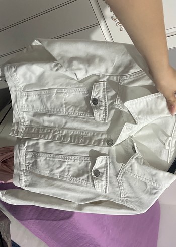 Diğer Beyaz Düğmeli Kadın Denim Ceket