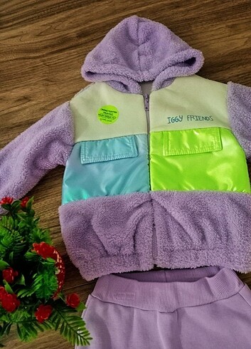 1 Yaş Beden mor Renk Peluş 2 li bebek takımı.