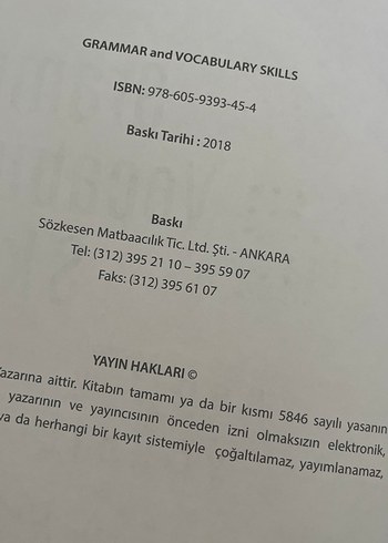 Grammar Vocabulary Skills YKS dil Yökdil YDS Kitap - Görsel 2