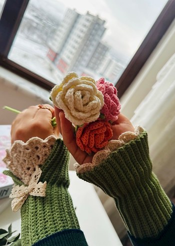 Yeşil Örgü Kadın Eldiveni Dantel Detaylı - Görsel 5