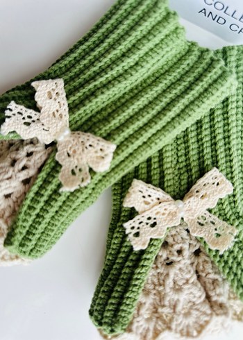 Yeşil Örgü Kadın Eldiveni Dantel Detaylı - Görsel 2