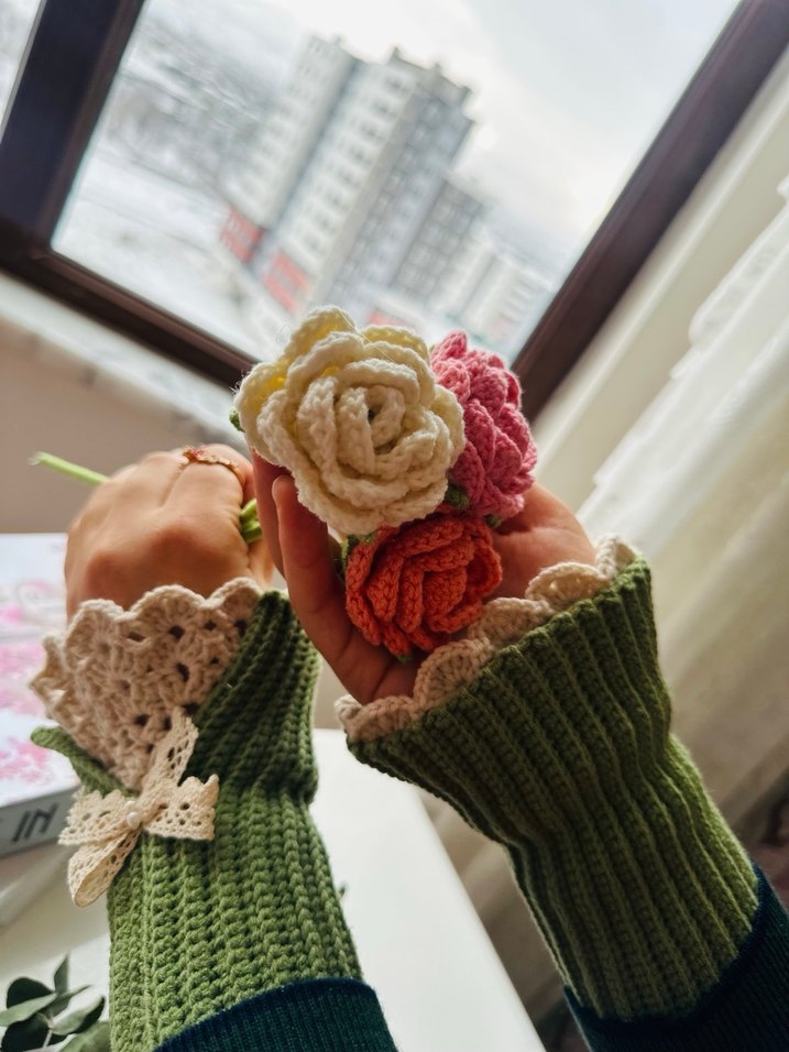 Yeşil Örgü Kadın Eldiveni Dantel Detaylı - Görsel 5