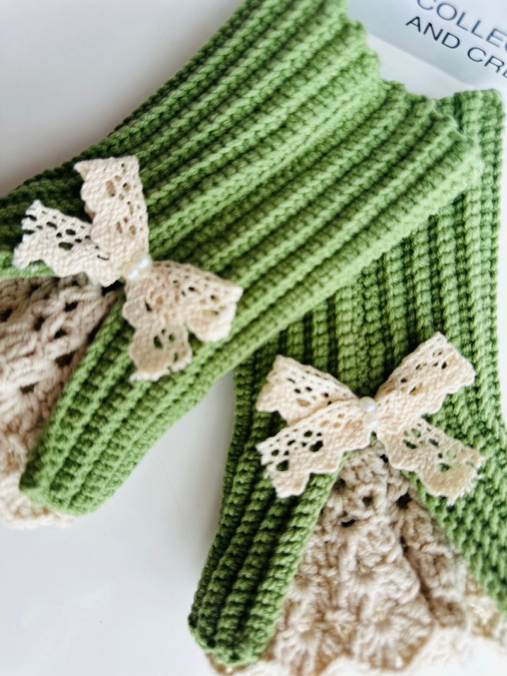 Yeşil Örgü Kadın Eldiveni Dantel Detaylı - Görsel 2