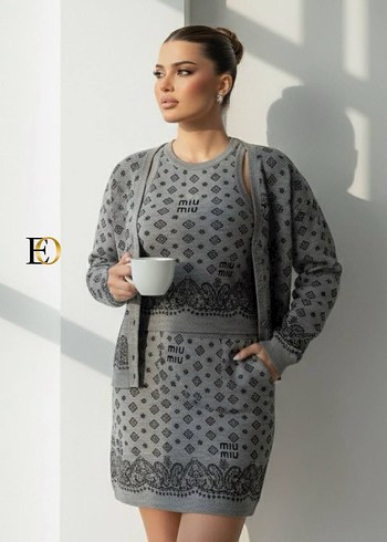 Siyah Etnik Desenli Mini Triko Takım - Görsel 2