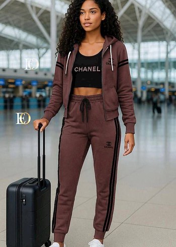 Siyah Chanel Fermuarlı Kadın Eşofman Takımı - Görsel 6