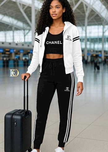 Siyah Chanel Fermuarlı Kadın Eşofman Takımı - Görsel 5