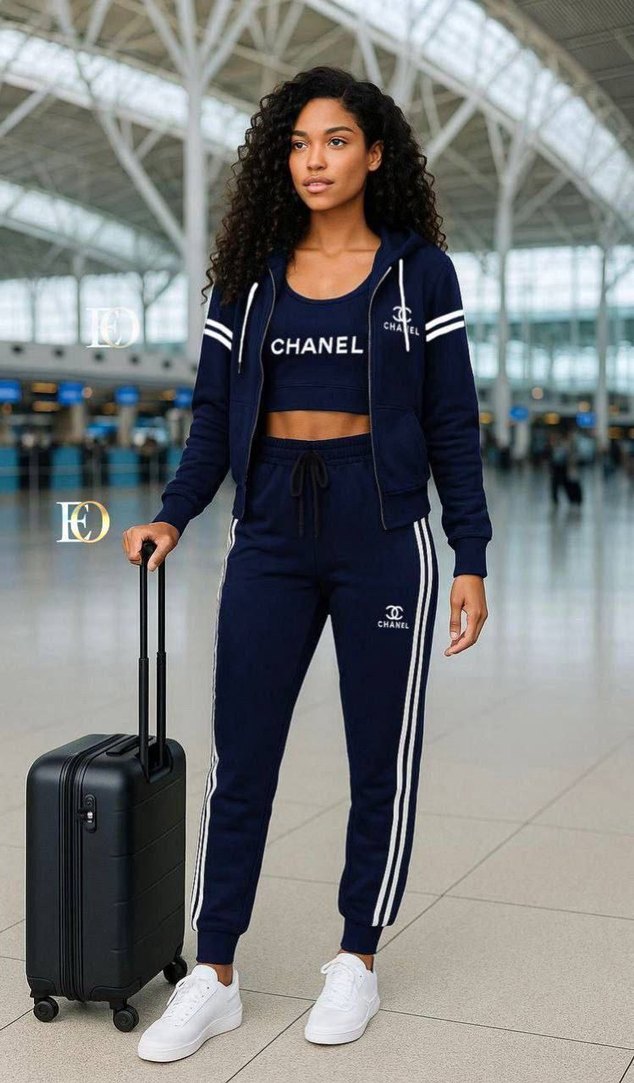 Siyah Chanel Fermuarlı Kadın Eşofman Takımı - Görsel 2