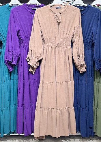 Uzun Kahverengi Fırfırlı Bohem Elbise - Görsel 2