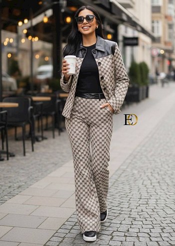 Deri Detaylı Kadın Ceket Pantolon - Görsel 2