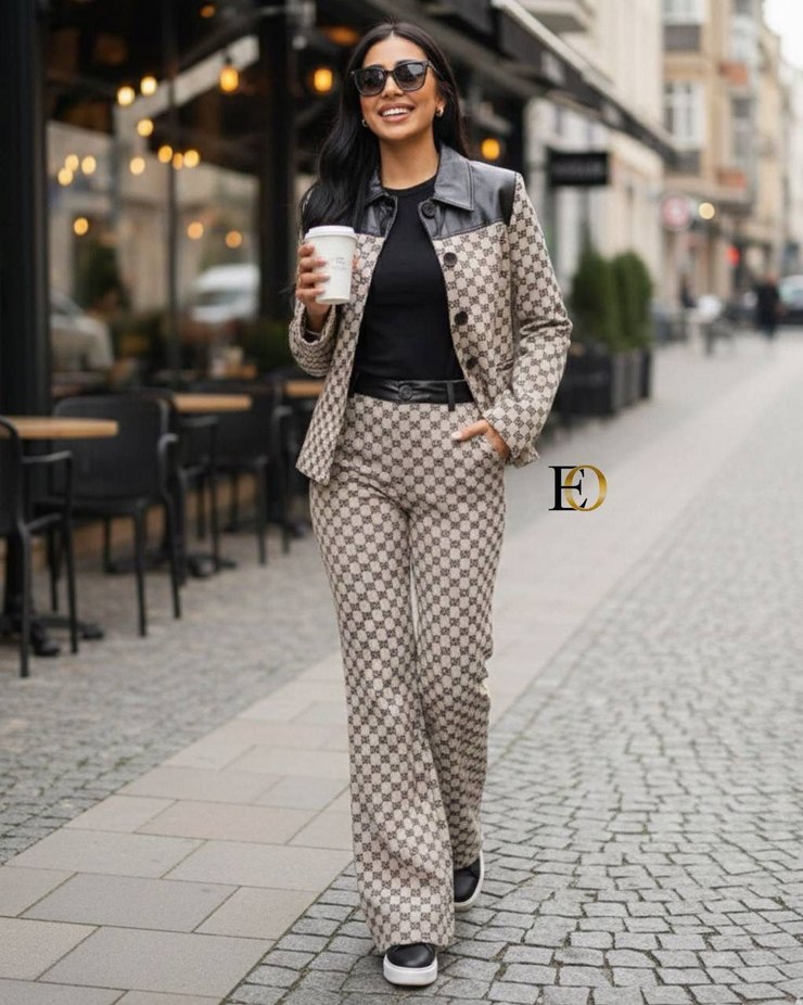 Deri Detaylı Kadın Ceket Pantolon - Görsel 2