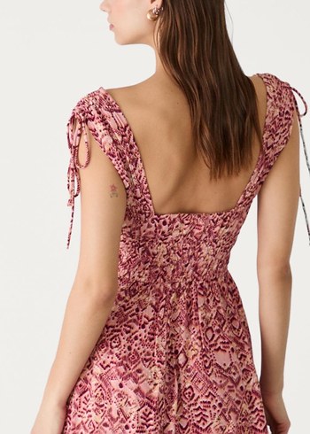 xs Beden Bordo Bohem Mini Elbise Stradivarius