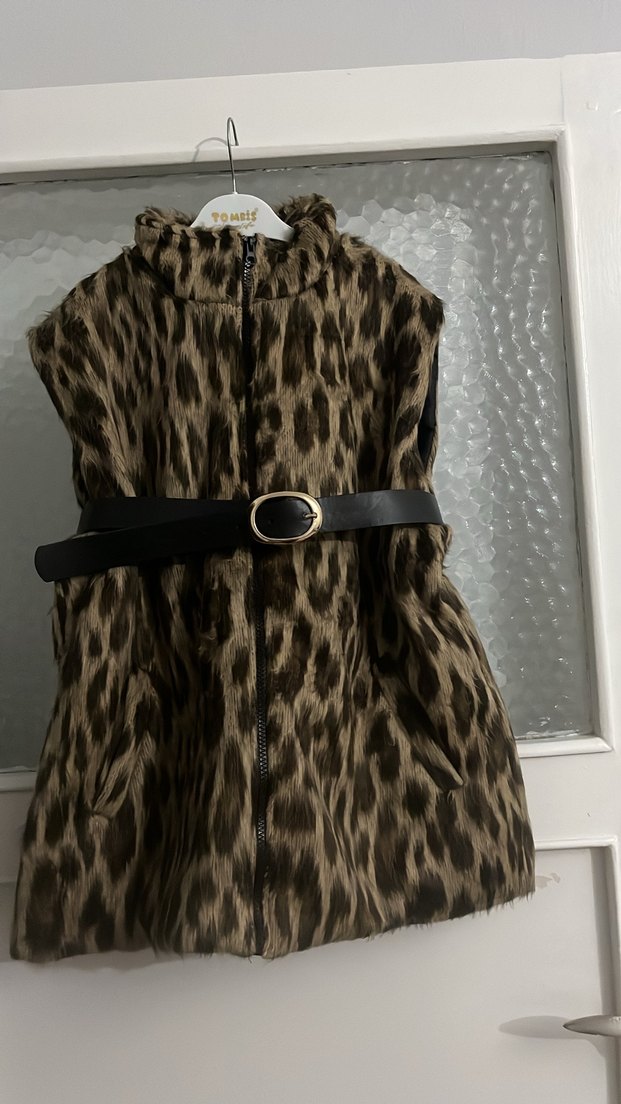 Leopar Desenli Kürklü Kadın Şişme Yelek - Görsel 2
