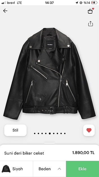 l Beden siyah Renk Pull&Bear Deri Ceket