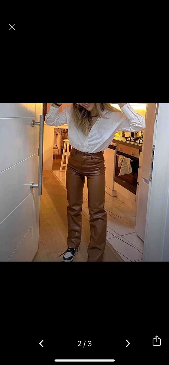 Vatkalı deri pantolon kahverengi - Görsel 2