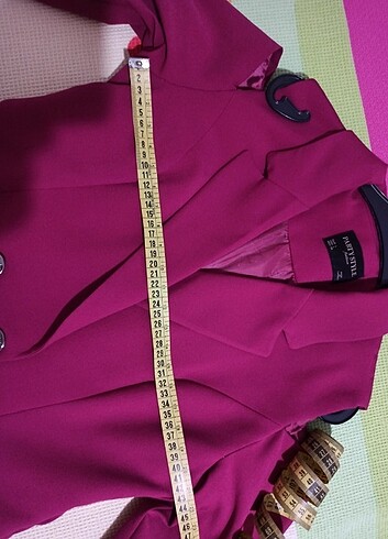 Fuşya blazer elbise ikili takım - Görsel 3